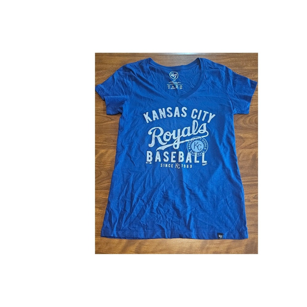 Kansas City Royals Baseball '47 Brand Blue V-Neck T-Shirt Women's Small